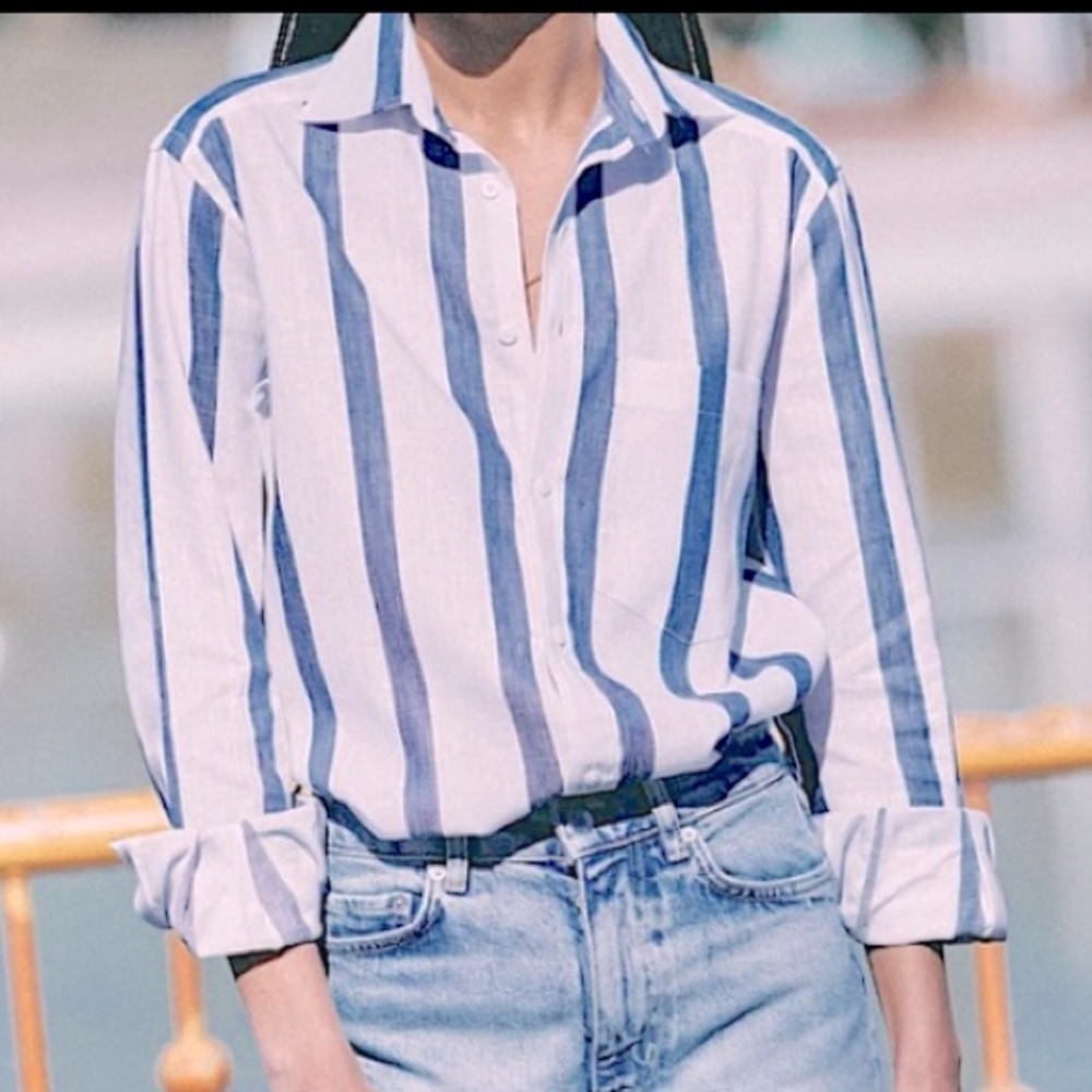 White and blue striped shirt, light weight, 100% cotton size M|L